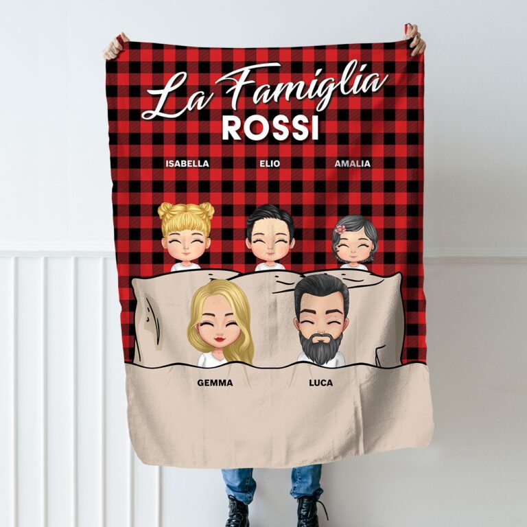 Coperta personalizzata con renna con nomi di famiglia